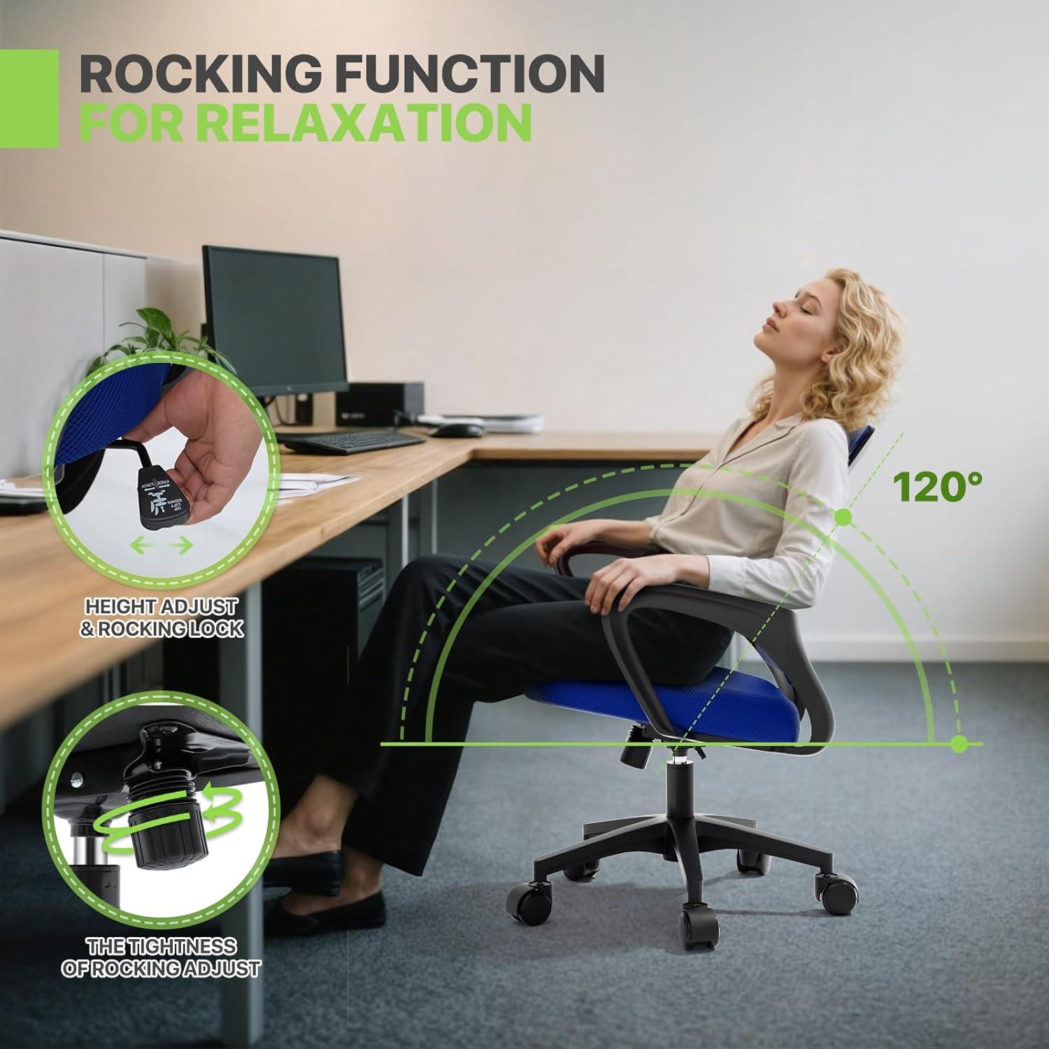 Magshion Set of 2 Office Chairs Mid Back Swivel Desk Chairs, Height Adjustable Ergonomic Mesh Computer Chairs with Armrest & Lumbar Support, Navy Blue