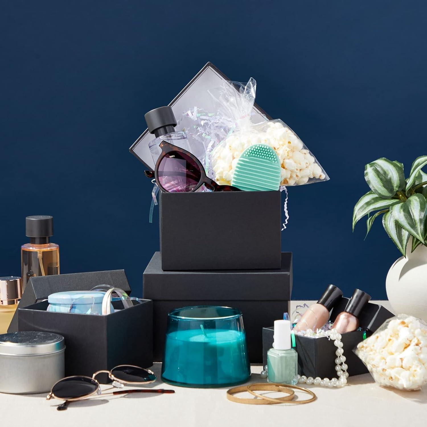 Stockroom Plus Set of 4 Sizes Square Nesting Gift Boxes with Lids for Presents, Decorative Goodie Box for Holidays, Holographic Silver