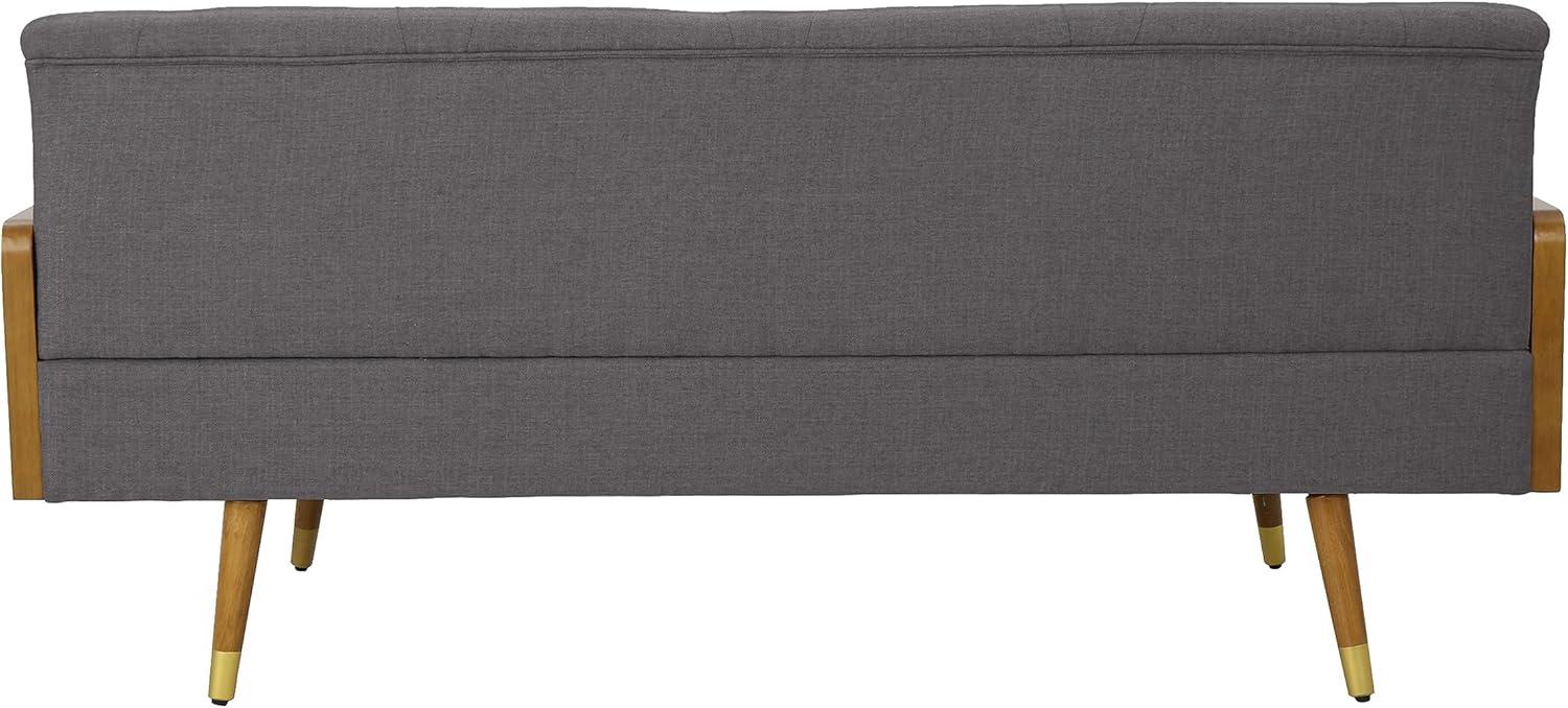 GDFStudio Aidan Mid Century Modern 72.25" Tufted Upholstered 3 Seater Sofa,Gray/Dark Walnut/Gold