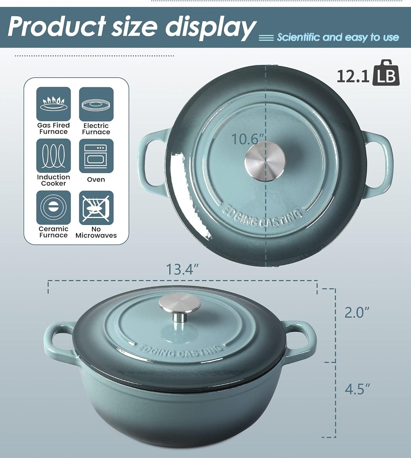 Enameled Cast Iron Dutch Oven Pot with Lid for Sourdough Bread Baking, Bread Dutch Ovens, Cooking Pots, 5 Quart, Slateblue