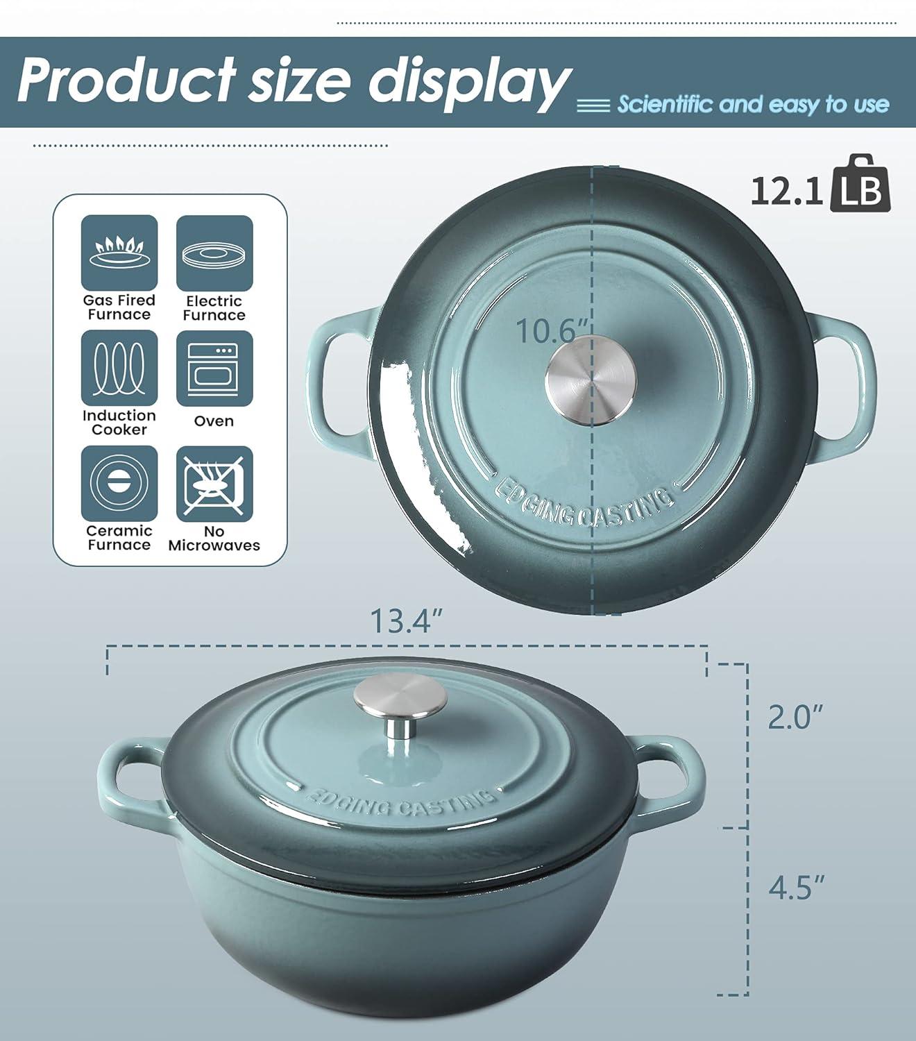 Enameled Cast Iron Dutch Oven Pot with Lid for Sourdough Bread Baking, Bread Dutch Ovens, Cooking Pots, 5 Quart, Slateblue