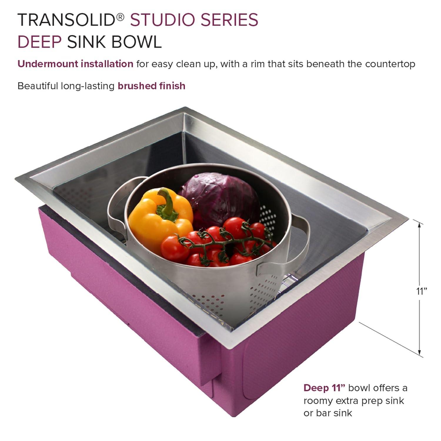 Transolid Studio 26-in x 19-in x 11-in Undermount Stainless Kitchen Sink, SinkPocket, Grid, Strainer