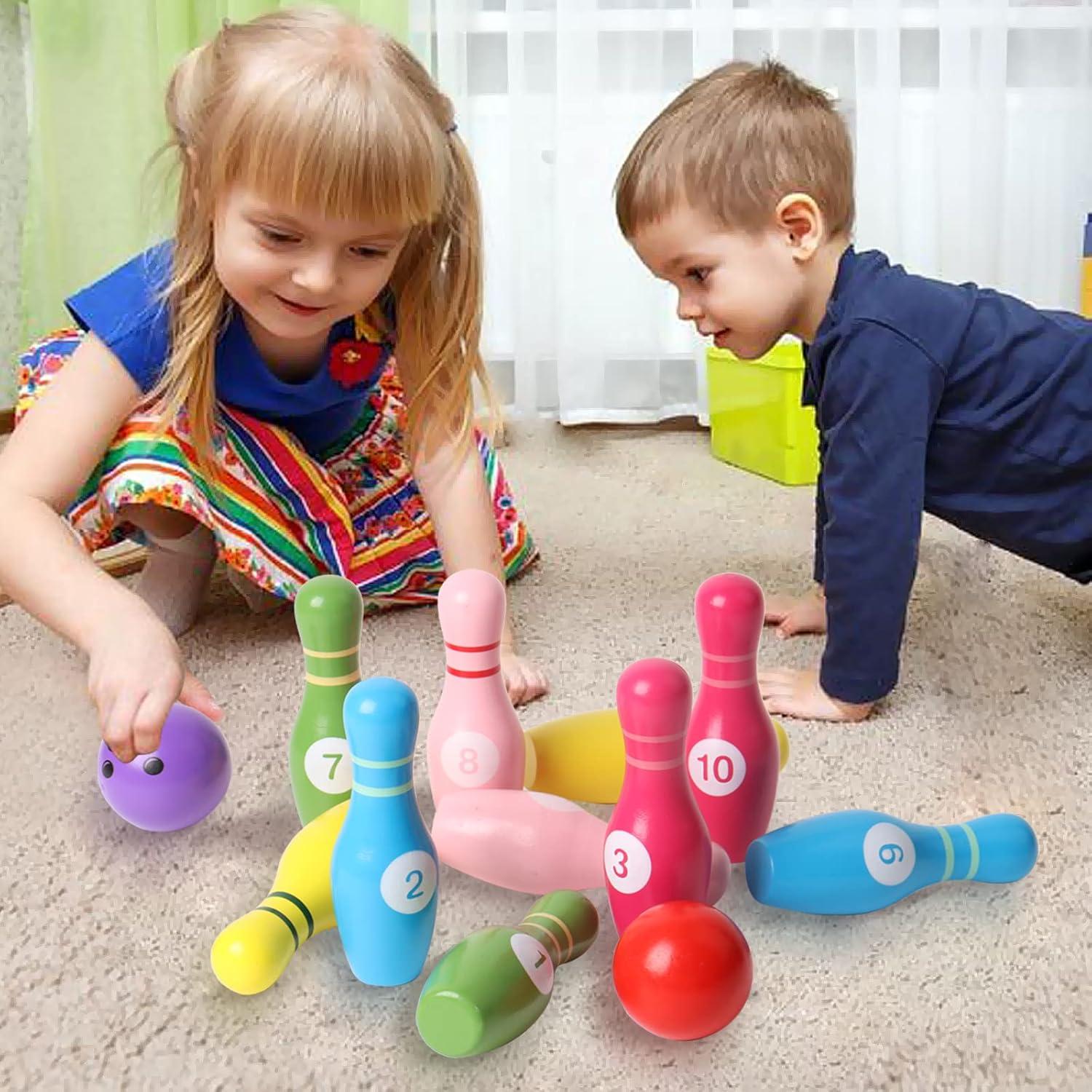 Colorful Wooden Bowling Set for Kids and Adults