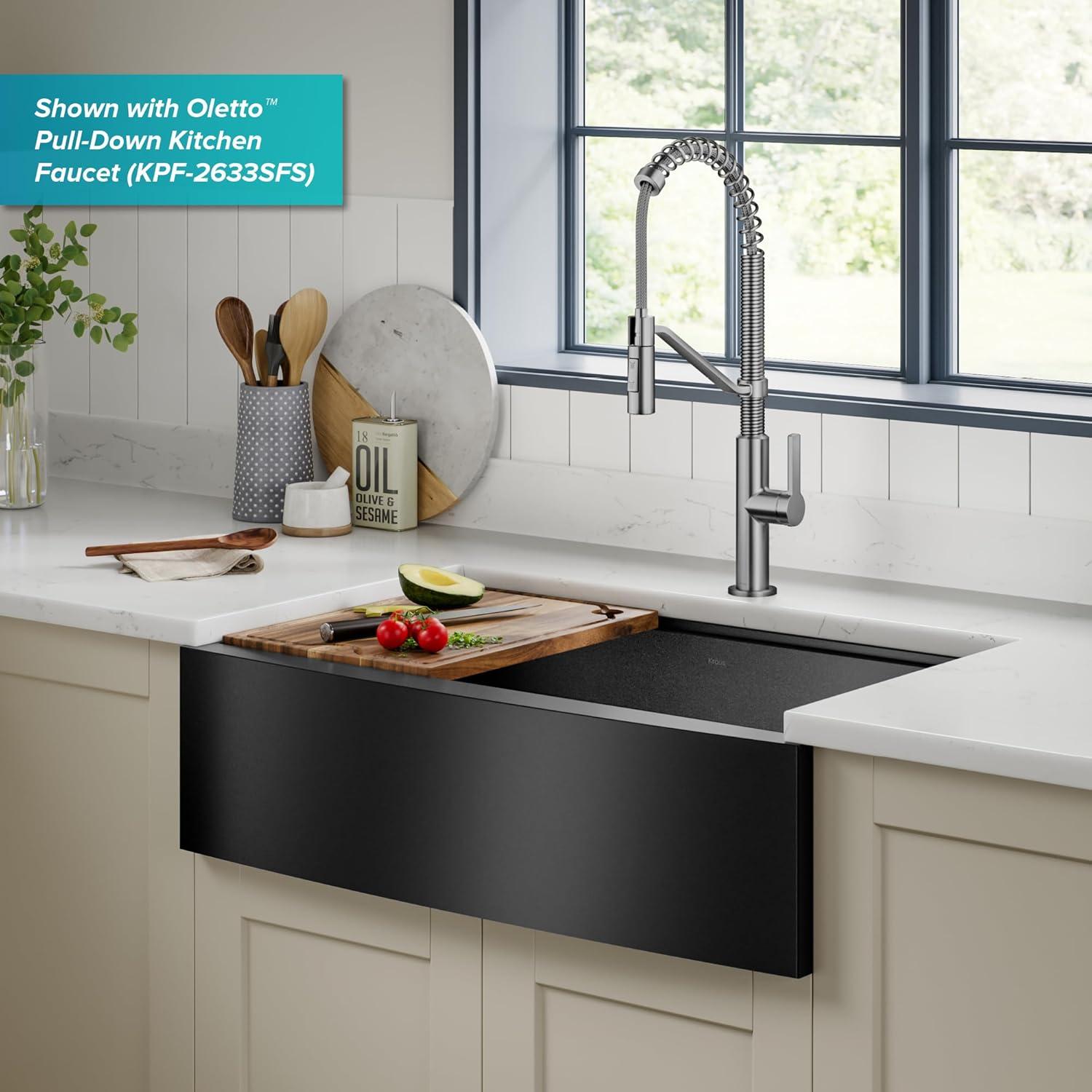KRAUS Kore™ Workstation Farmhouse Apron Front 16 Gauge Single Bowl Kitchen Sink