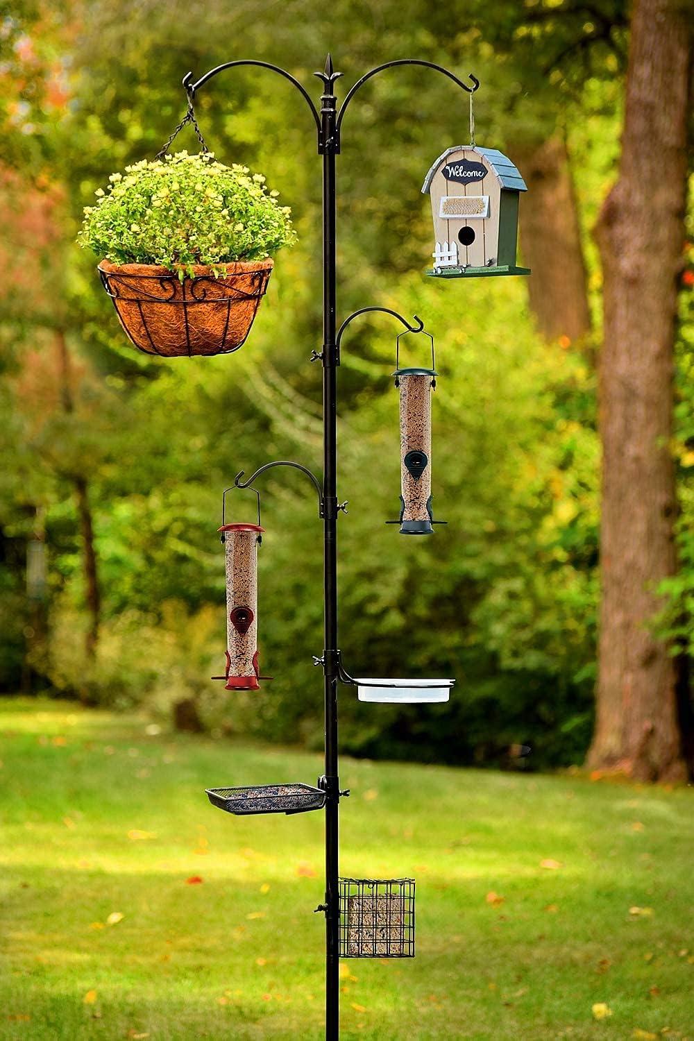 Ashman 92" Black Metal Bird Feeding Station with Multiple Hooks