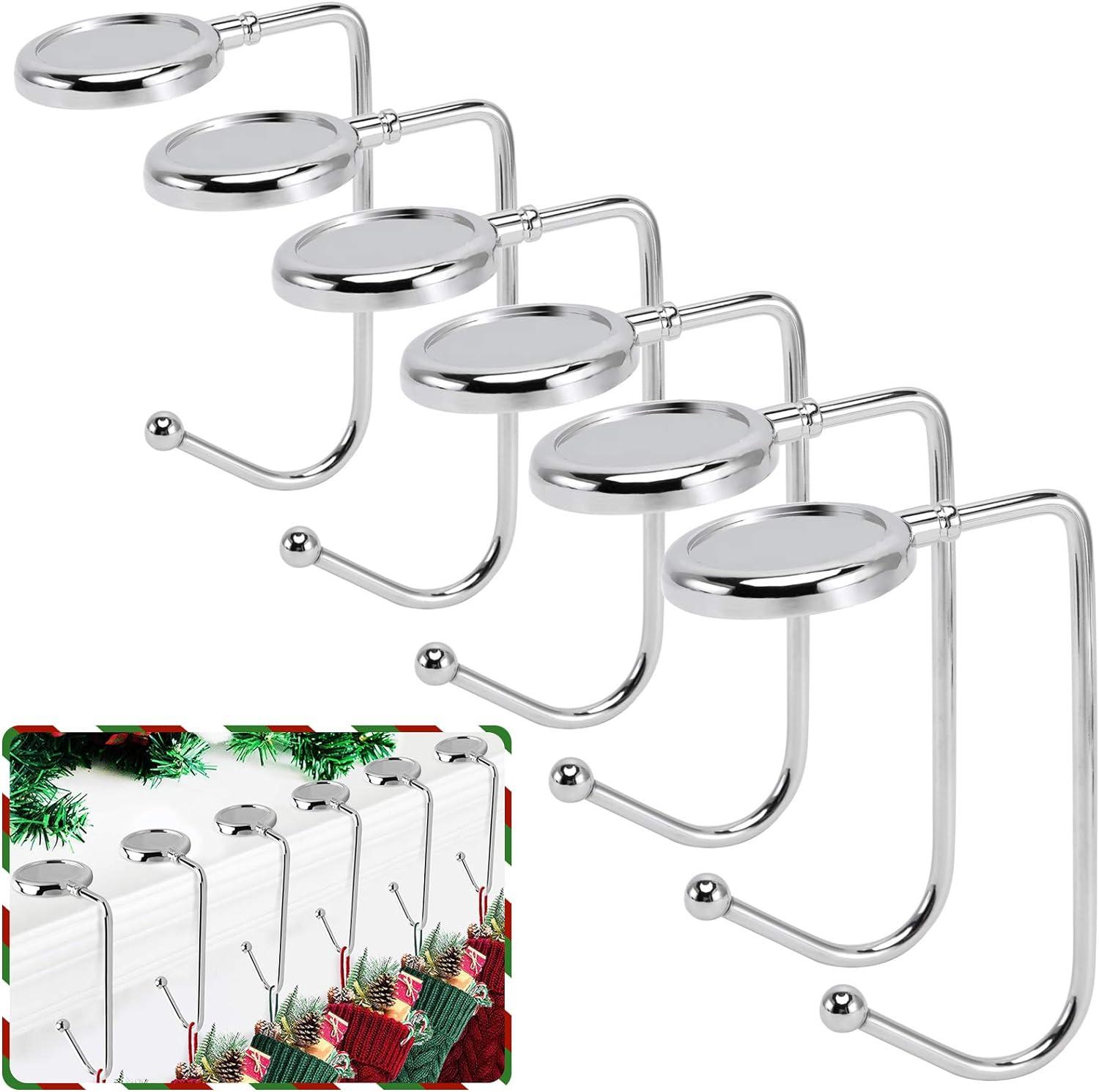 Christmas Stocking Holders for Mantle, 6 Pack Mantel Stocking Hangers Metal Hooks for Fireplace Christmas Xmas Party Decoration (Silver)