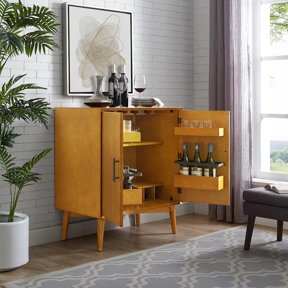 Landon Mid-Century Acorn Brown Bar Cabinet with Antique Brass Handles