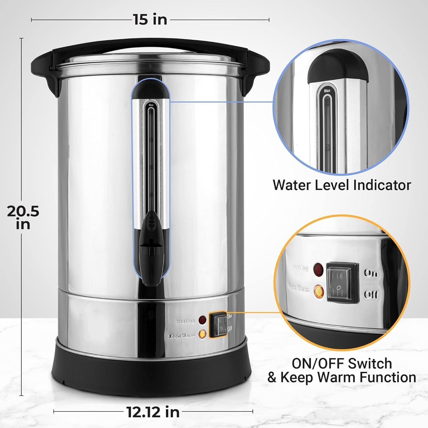 Elegant 100-Cup Stainless Steel Commercial Coffee Urn with Easy-Pour Faucet