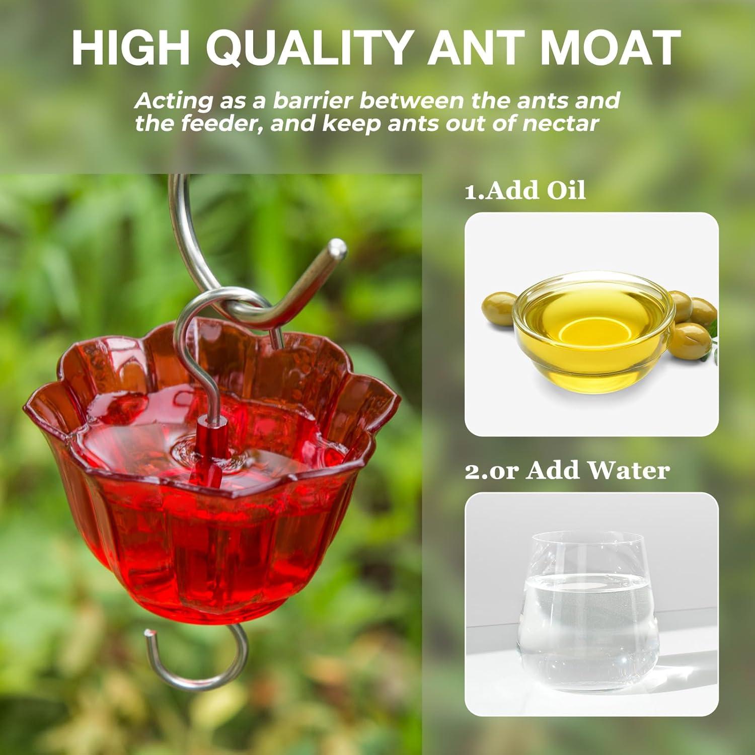 Kingsyard Glass Hummingbird Feeder with 6 Feeding Ports and Ant Moat, 16 oz, Leak Proof, Red