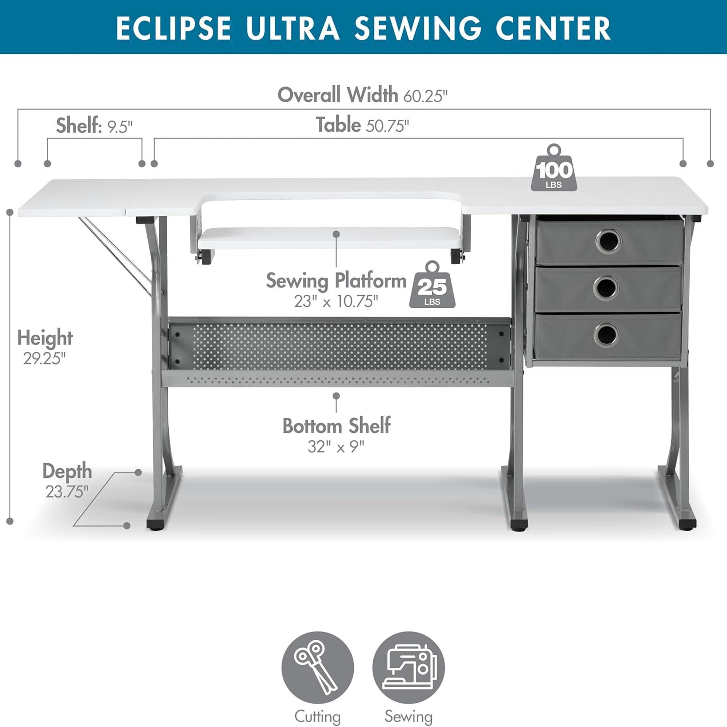 60.25'' x 23.75'' Sewing Table with Sewing Machine Platform
