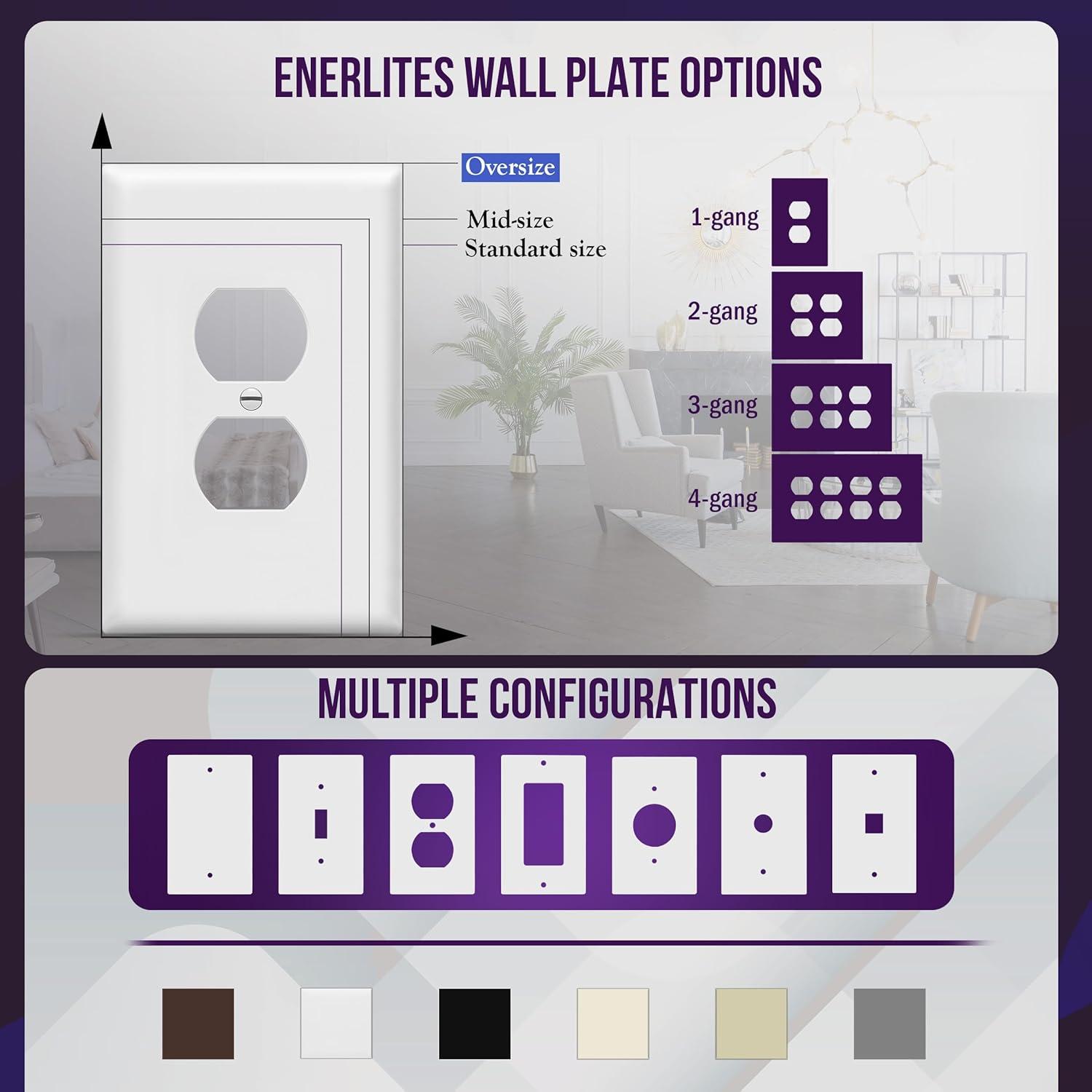 ENERLITES Jumbo Duplex Wall Plate, Oversized Receptacle Outlet Cover, 1-Gang, Polycarbonate Thermoplastic, 8821O-W, White