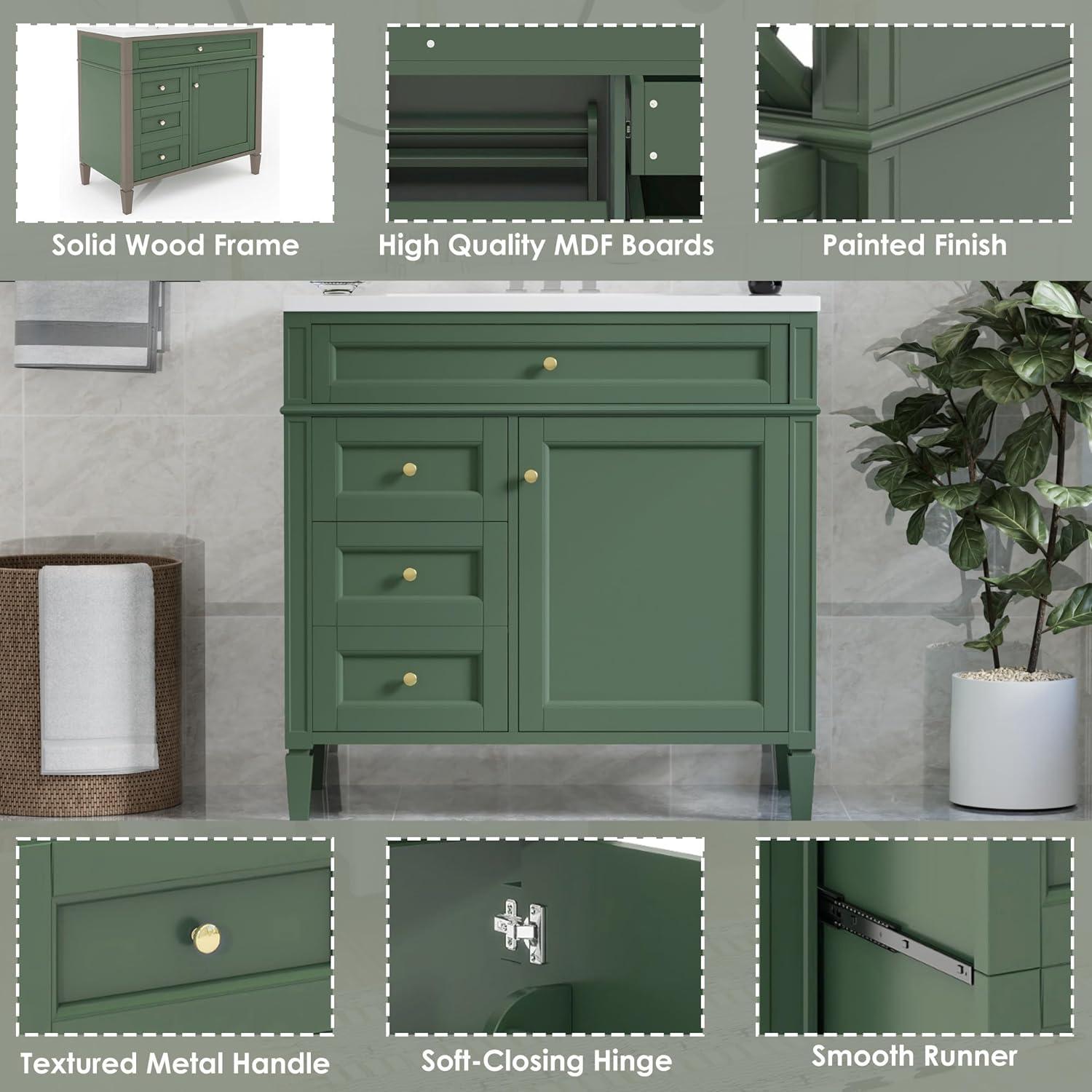36" Bathroom Vanity with Single Sink Combo, Modern Undermount Bathroom Sink Cabinet with 2 Drawers and a Tip-Out Drawer, Freestanding Bathroom Vanities, Soft Closing, Solid Wood Frame…