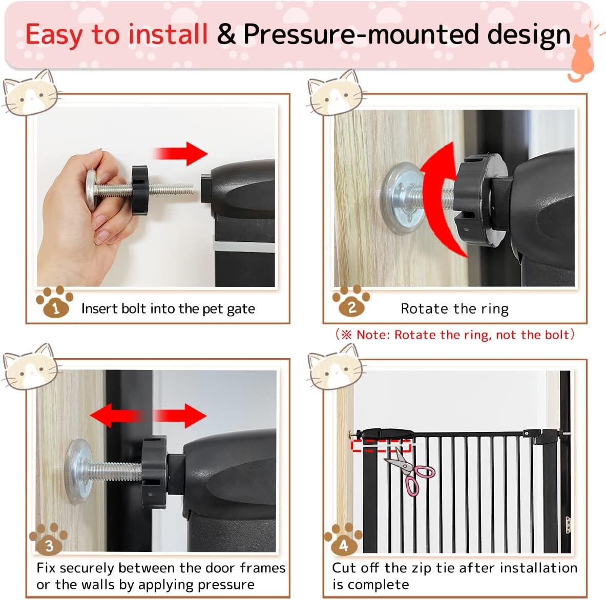 Lumizone Extra Tall Pet Gate 61.02" High Pressure Mounted 30.12"-34.05" Extra Wide (9 Sizes) 1.37" Gap for Cat Dog Children Stairs Doorway Hallway No Drilling Auto-Close (30.12"-34.05", Black)