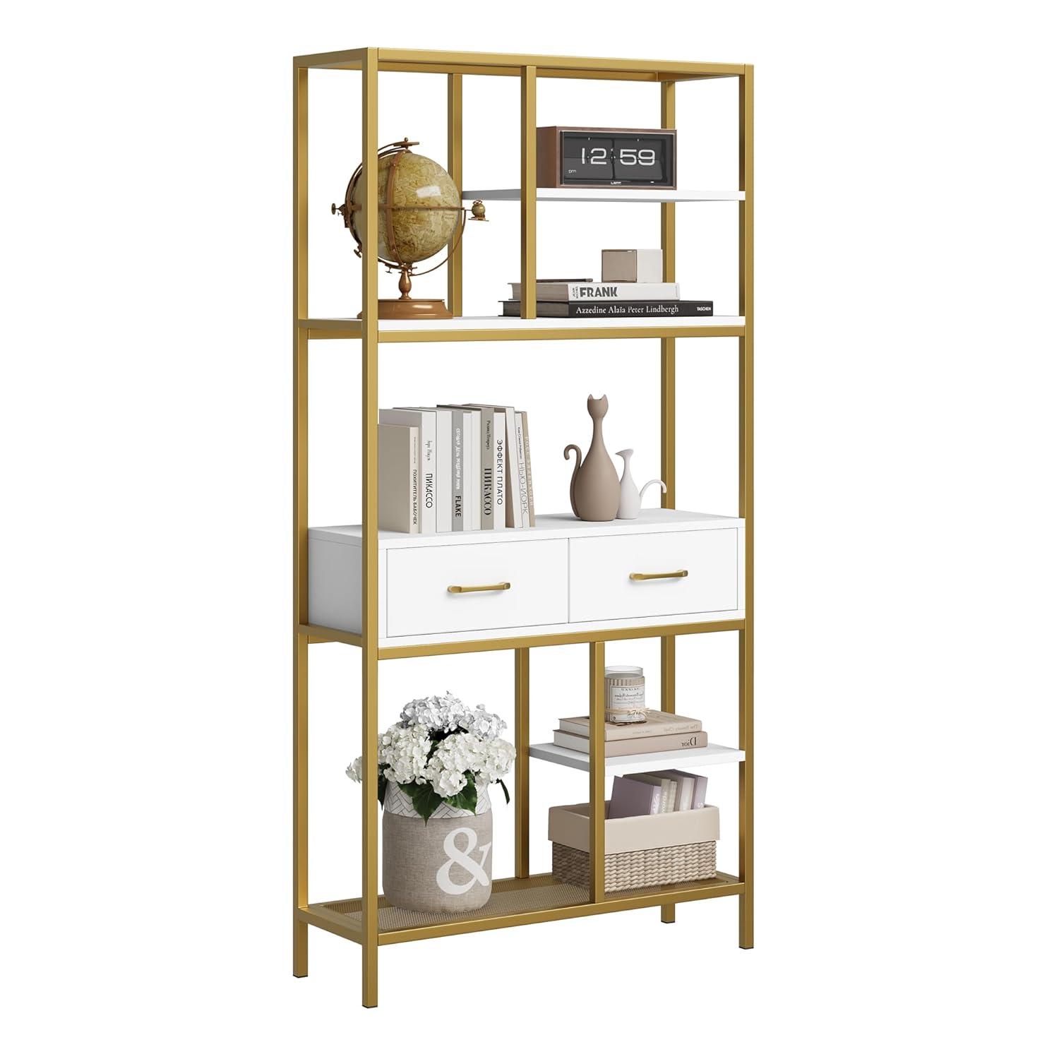 Book Shelf, Tall Bookcase with Storage, 6-Tier Wood Large Bookshelf for Home Office and Living Room, White