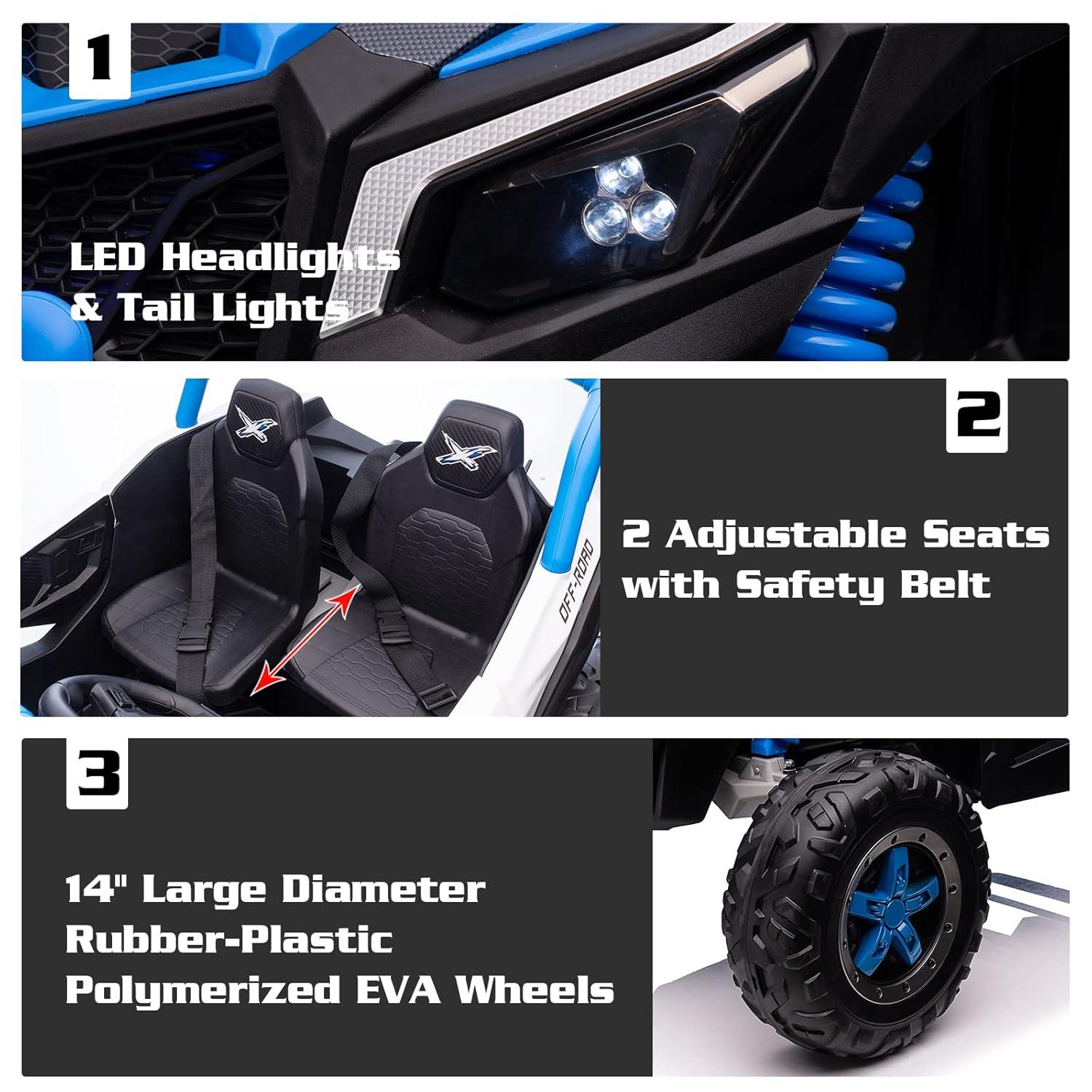 Track 7 24V Ride on UTV, 2-Seater Ride on Car with Remote Control, Music, 2 Speed, Key Start, 4x4 Ride on Off-Road Truck, Blue