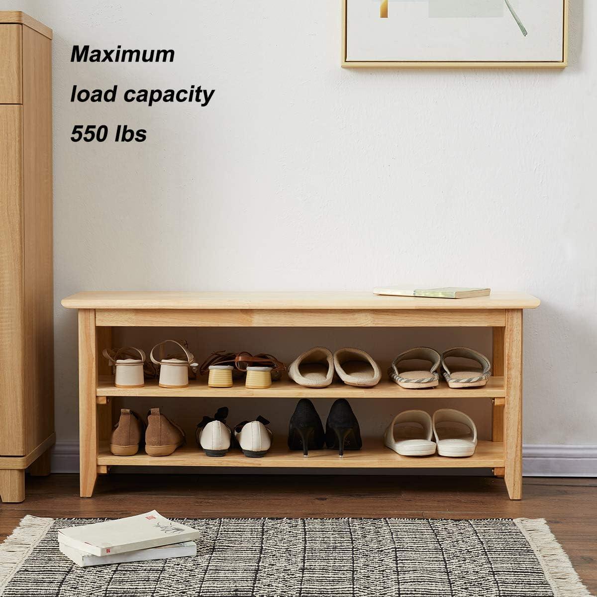 XKZG Storage Bench Wooden Shoe Bench Simple Style Wood Entryway Bench Shoe Rack (Natural,39.4")