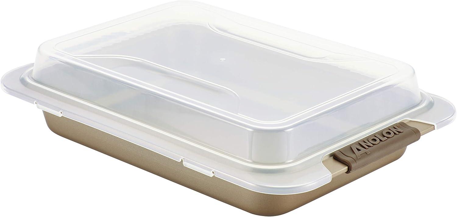 Bronze Nonstick Rectangular Cake Pan with Clear Lid