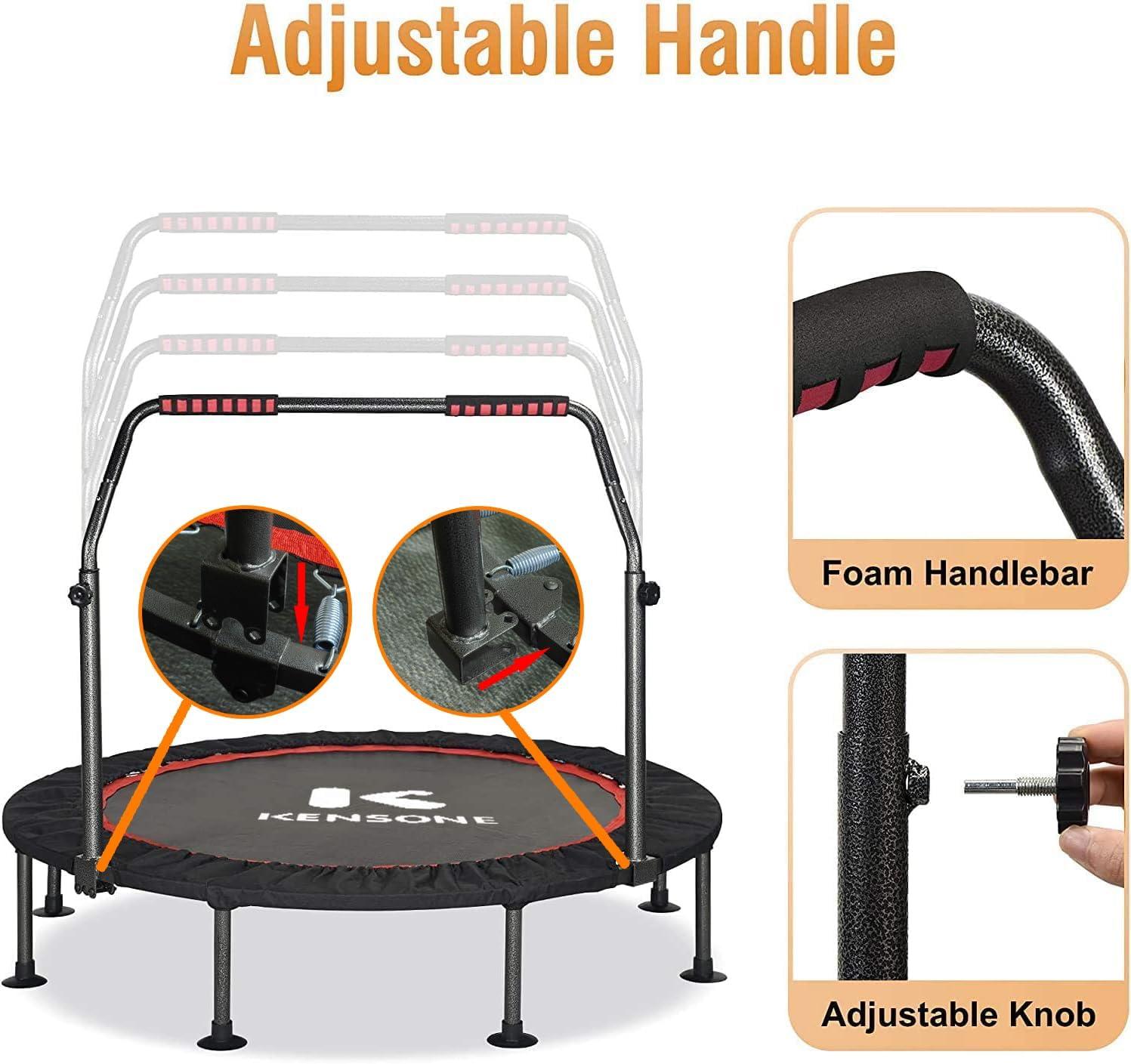 Black 48-Inch Foldable Mini Fitness Trampoline with Adjustable Handle