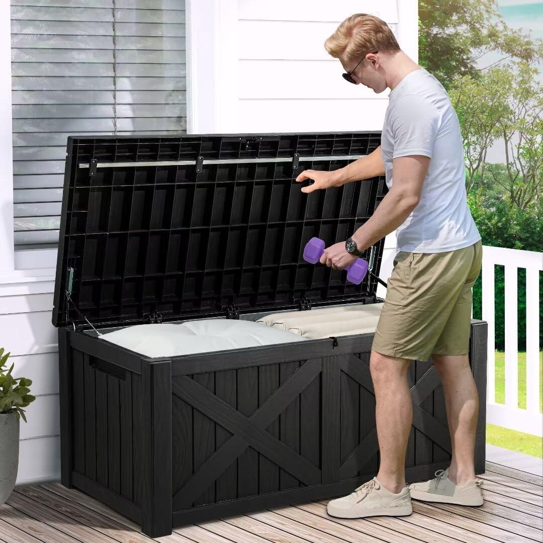 DWVO 120 Gallon Outdoor Storage Patio Deck Box Resin Waterproof Heavy Duty Organizer, Black