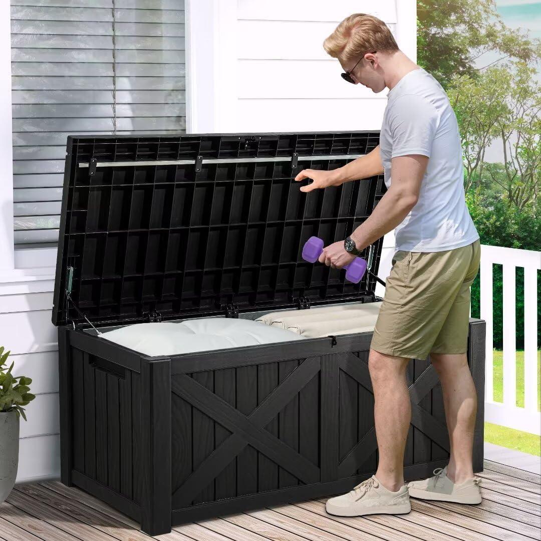 Hokku Designs Waterproof 120 Gallon Large Outdoor Indoor Patio Storage Deck Box , Outside Storage Bin for Cushion Pillows, Towels, Garden Tools