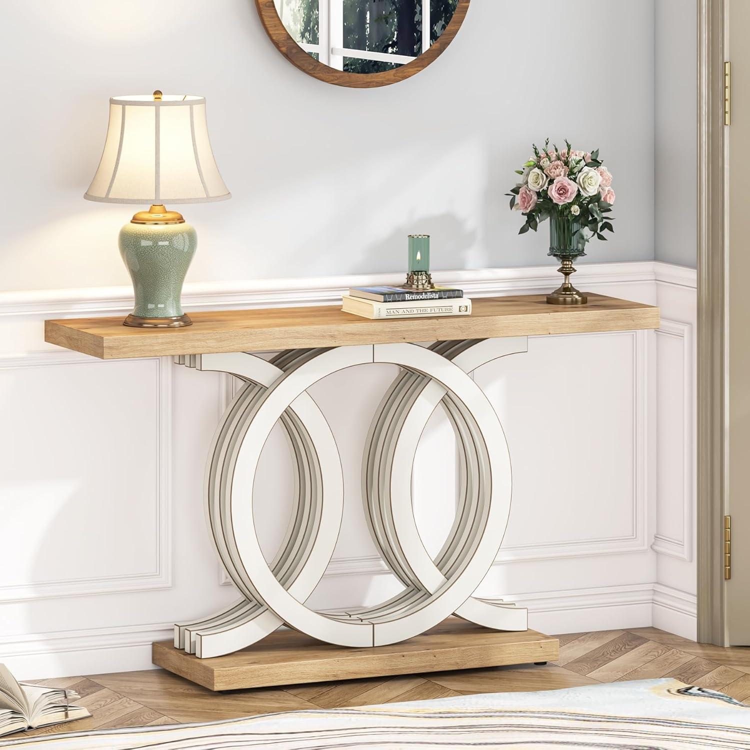 Hommoo 55 Inch Console Table with Geometric Base