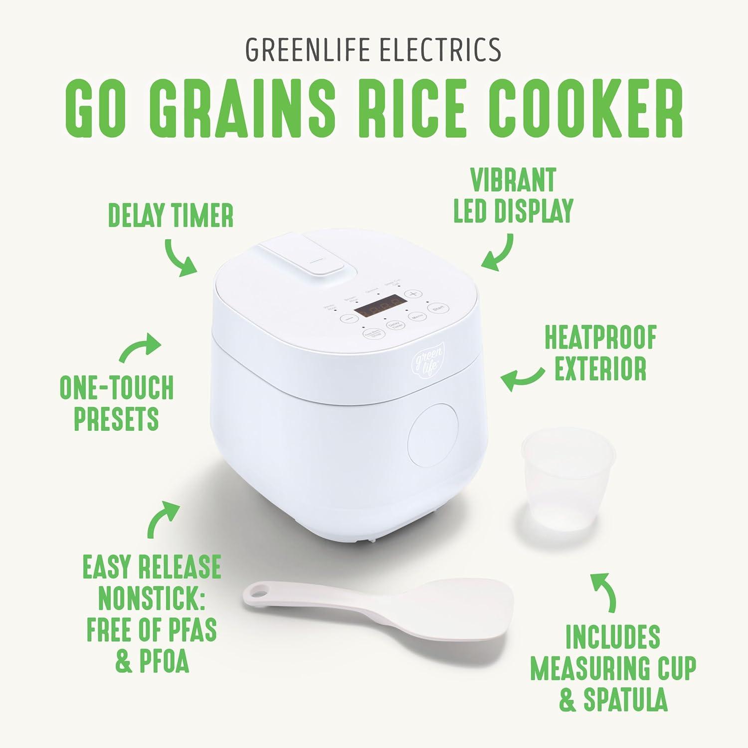 Compact White Electric Rice and Grains Cooker with Ceramic Nonstick Bowl