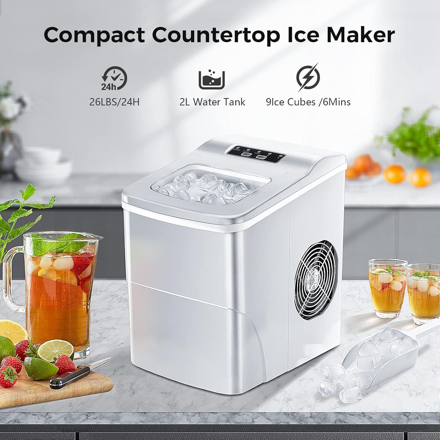 Compact Grey Portable Countertop Ice Maker with Scoop