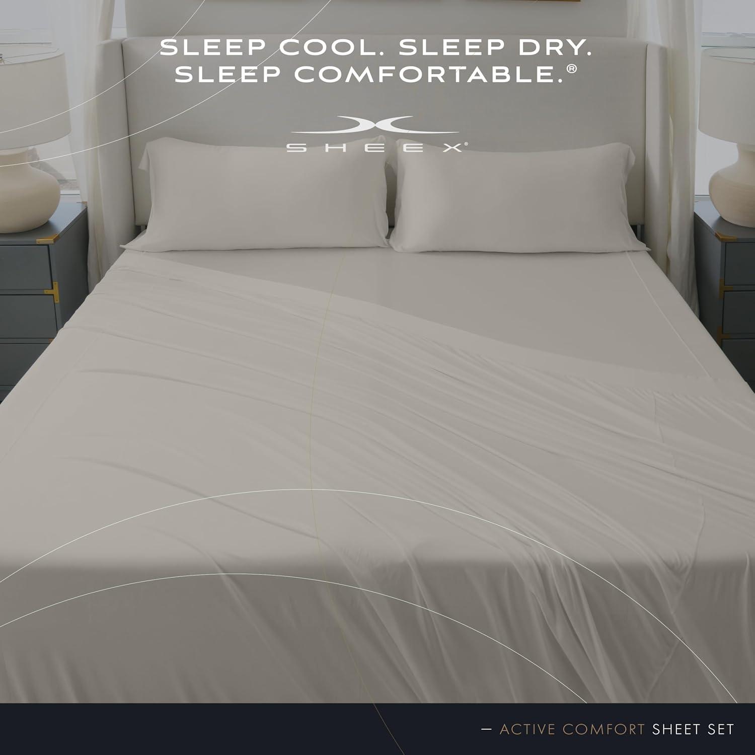 SHEEX Active Comfort Sheet Set with 2 Pillowcases, Queen - Cooling - Breathable - Deep Pocket - Moisture-Wicking, Parchment