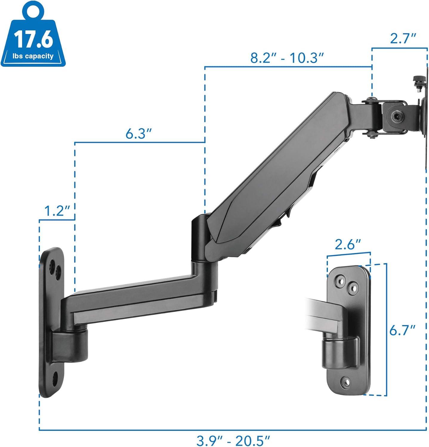 Mount-It! Single Monitor Wall Mount Arm | Height Adjustable Computer Bracket with Full Motion Gas Spring Arms | VESA 75 and 100 | Black