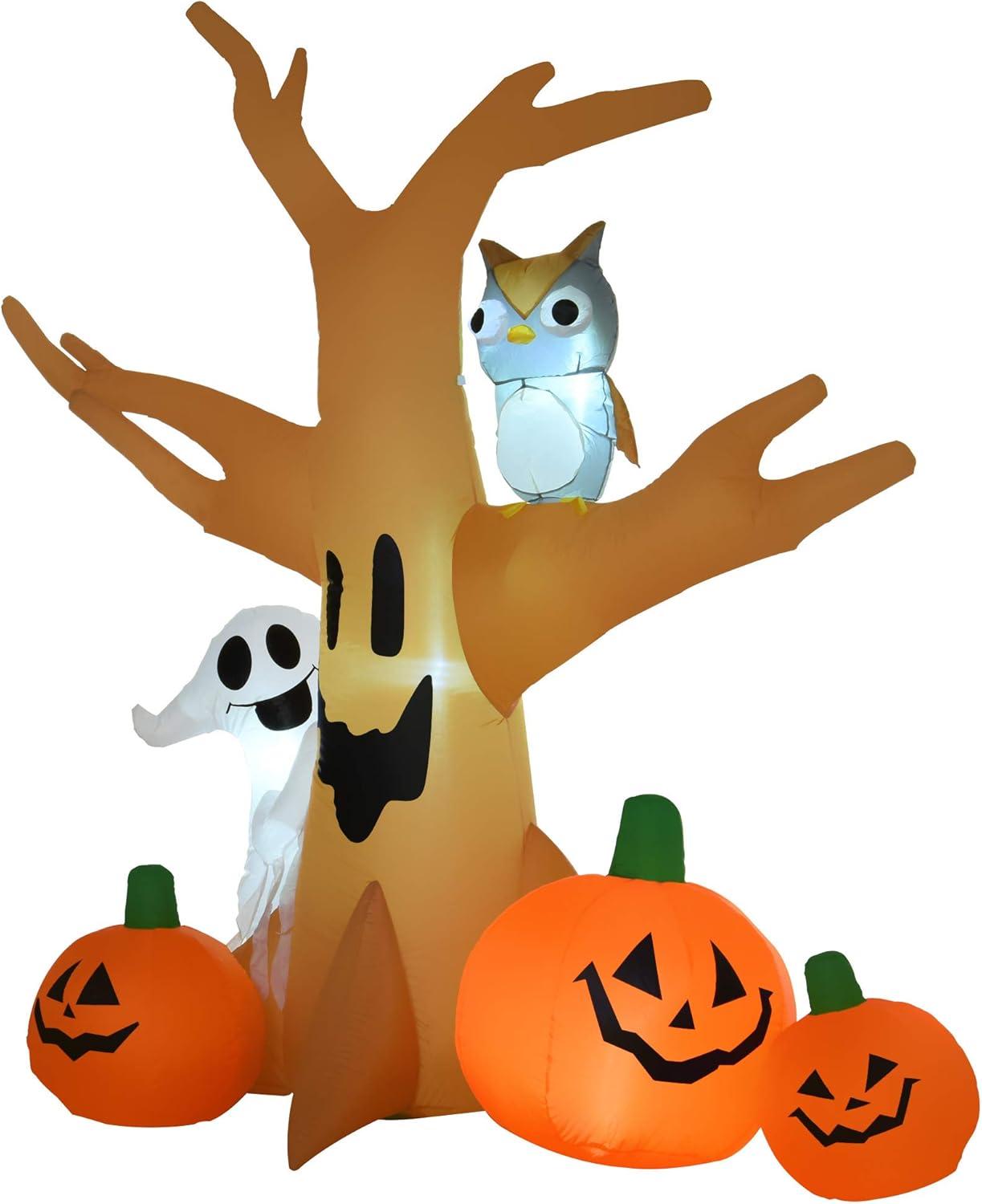 7.5' Inflatable Halloween Tree with Owl, Ghost, and Pumpkins