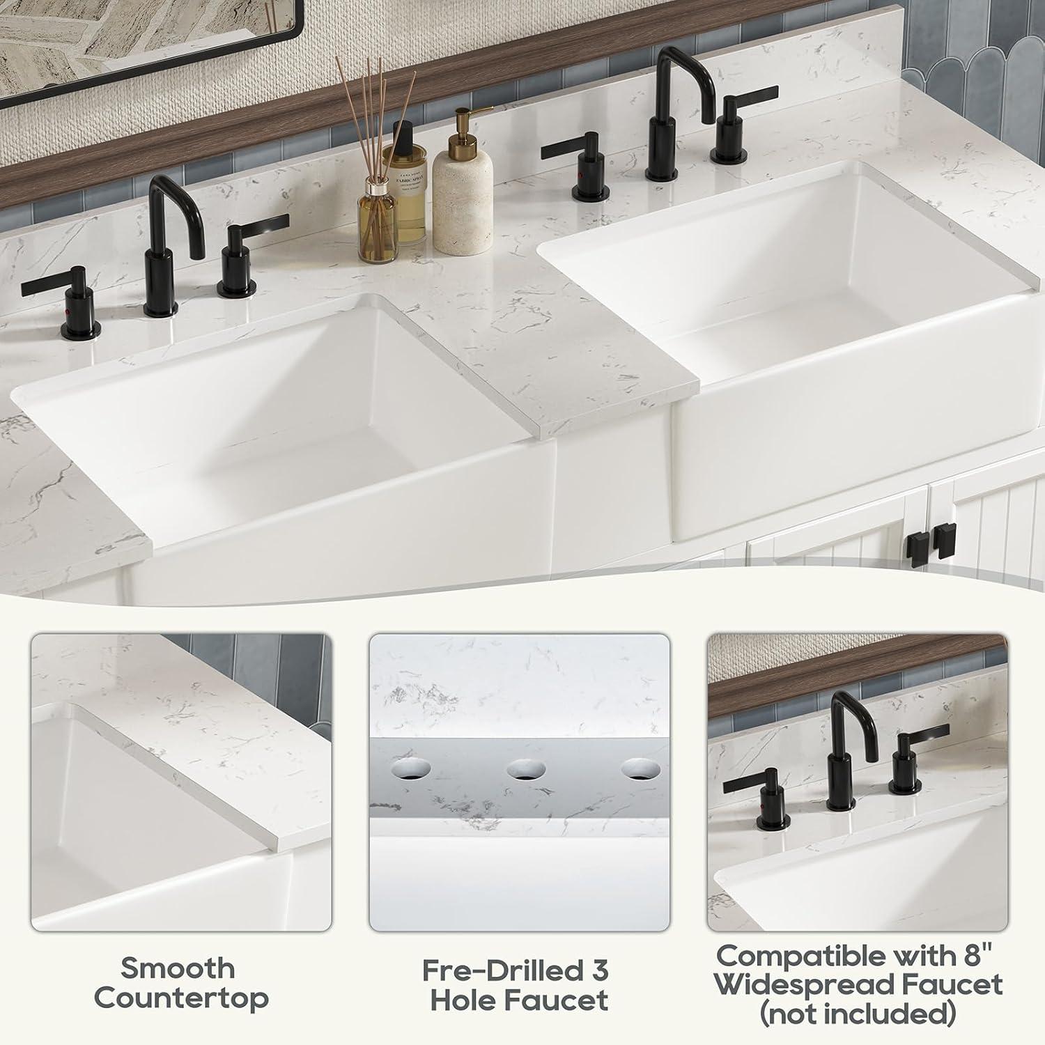 Richfield 60-inch White Painted Freestanding Double Sink Bathroom Vanity