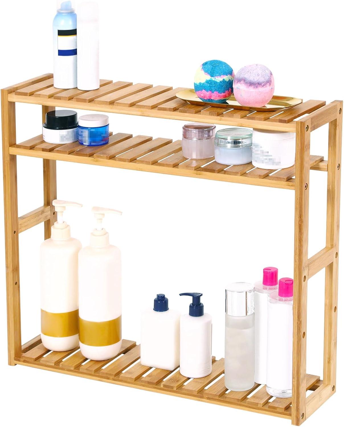 Natural Bamboo 3-Tier Adjustable Utility Shelf