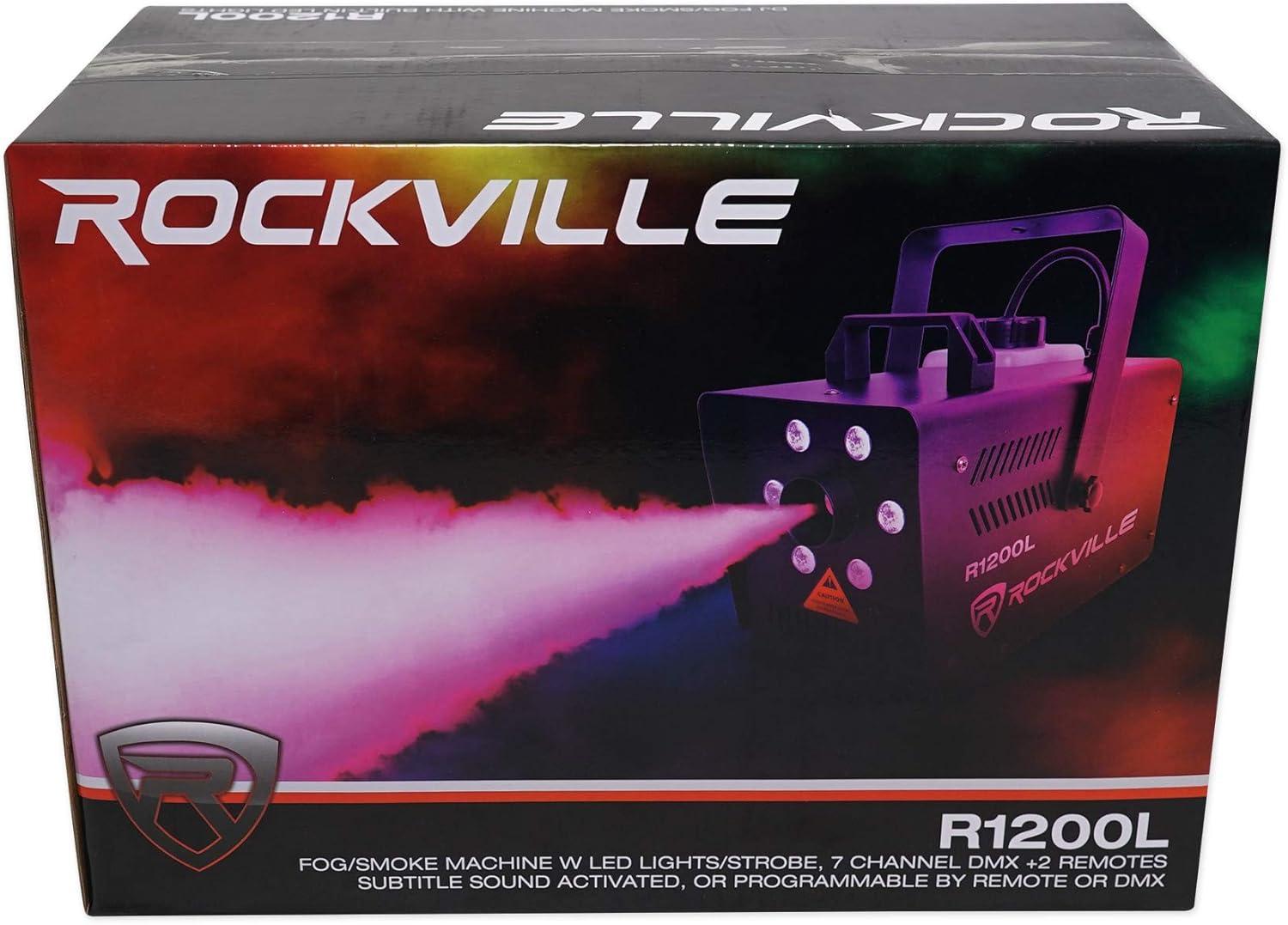 Rockville R1200L Fog/Smoke Machine w LED Lights/Strobe, 7 Channel DMX+2 Remotes