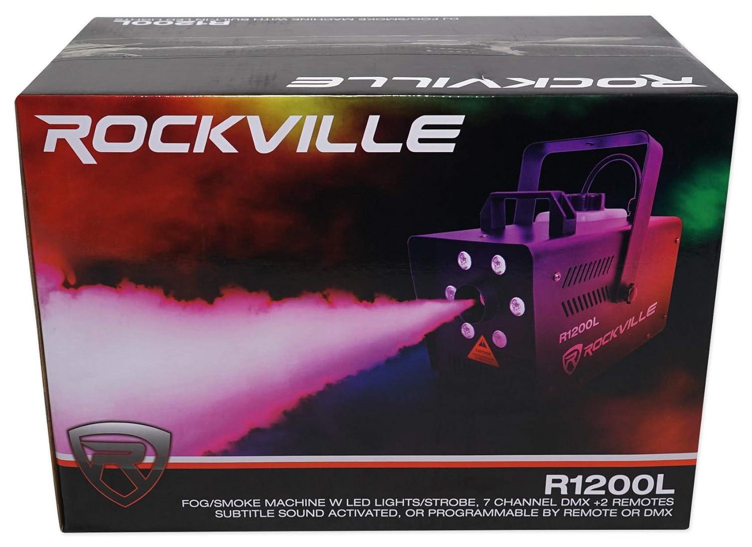 Rockville R1200L Fog/Smoke Machine w LED Lights/Strobe, 7 Channel DMX+2 Remotes