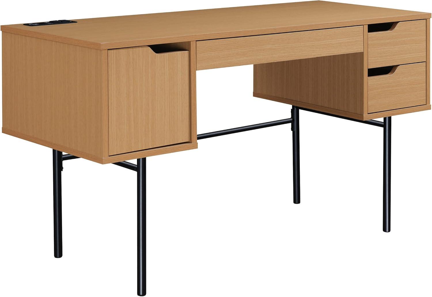 Denmark Engineered Wood Executive Desk with Power in Natural Finish