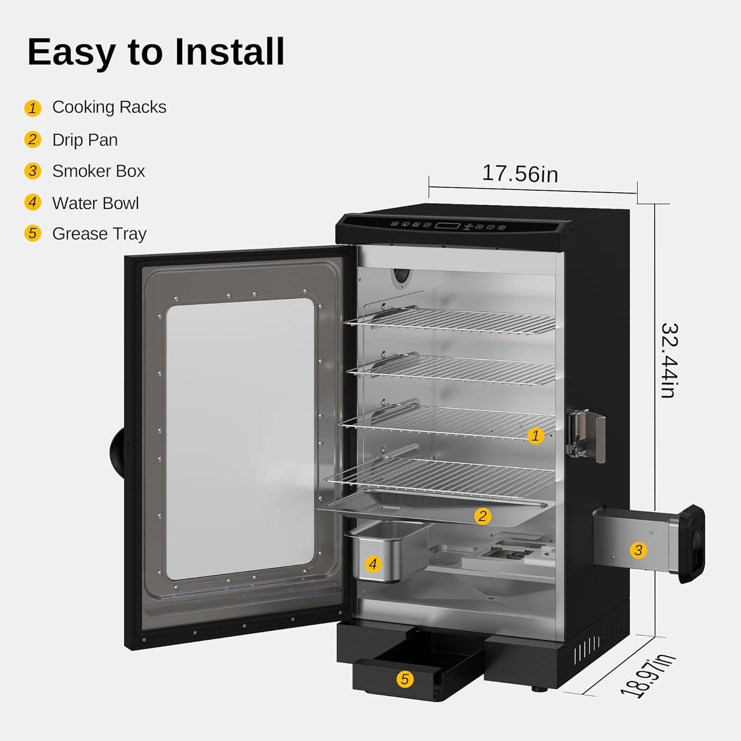 East Oak 30" Digital Electric Smoker with Glass Door and Meat Thermometer