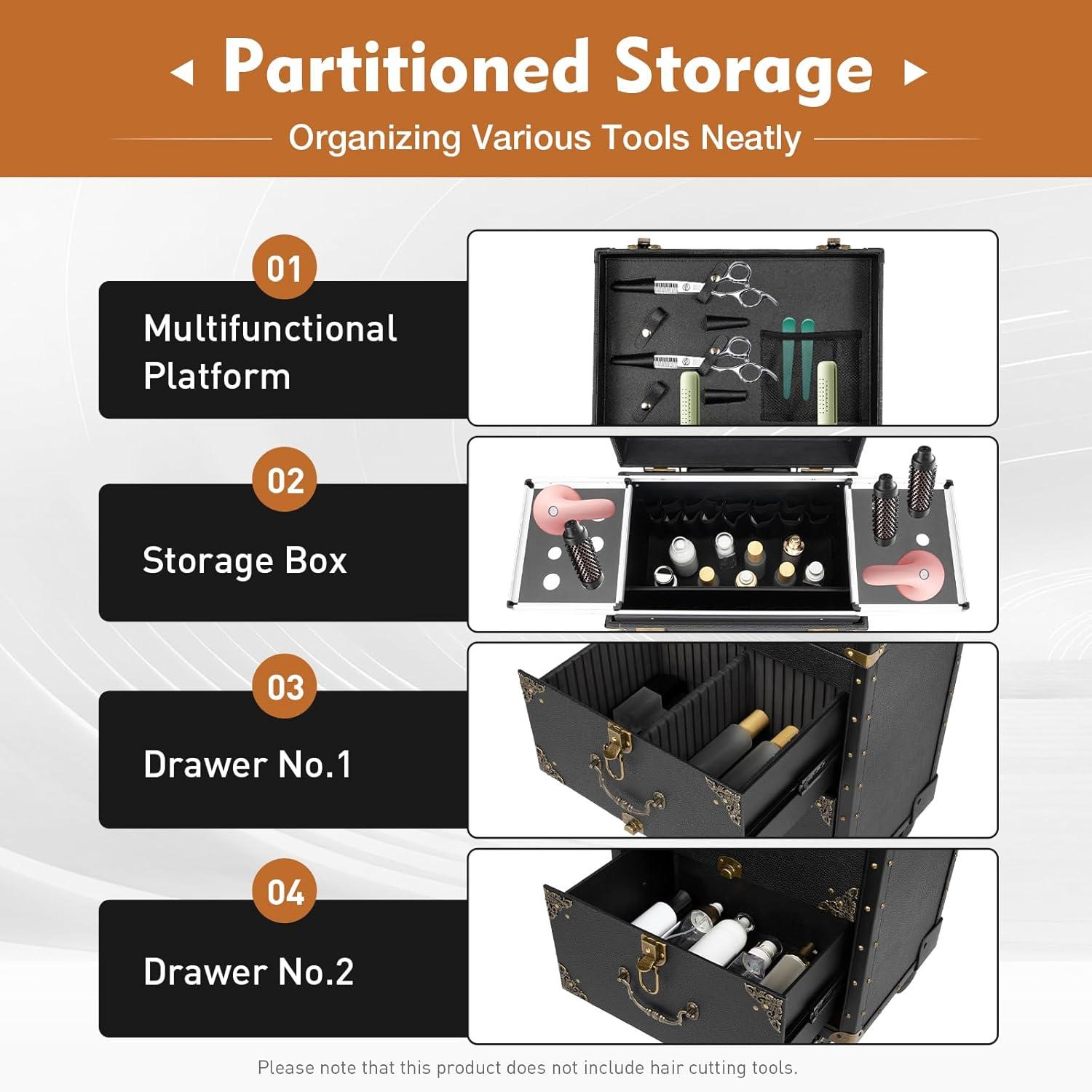 YaoTown Lockable Hairdressing Organizer Tool Box with Hair Dryer Holder