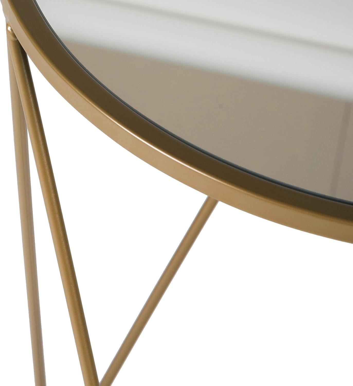 Modern Geometric Gold Metal Round Side Table with Mirrored Top