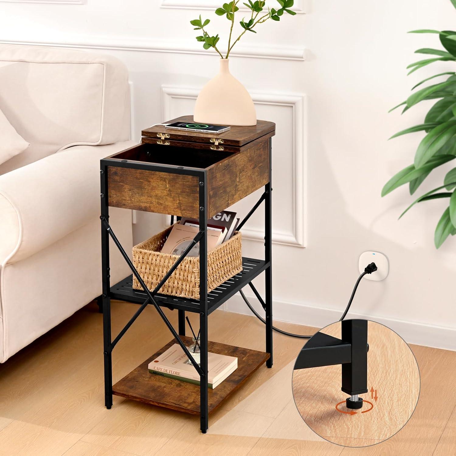 Flip Top End Tables Set 2 with Charging Station, Side Tables Living Room