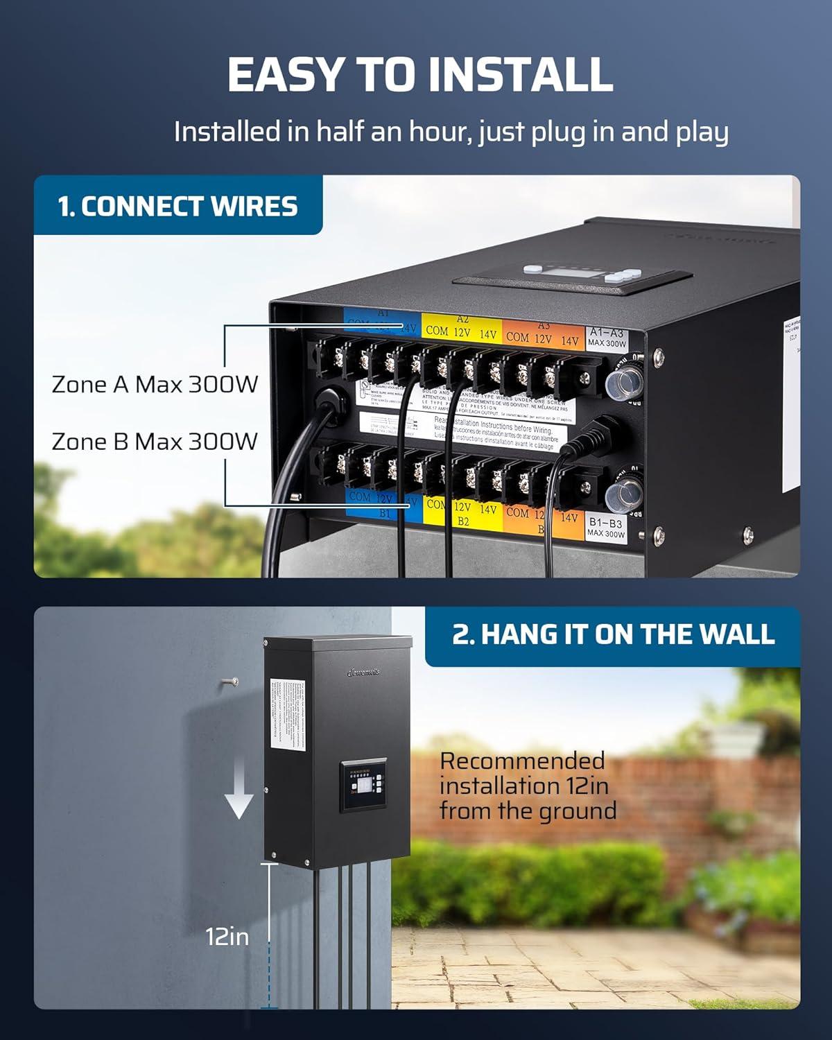 600W Black Waterproof Low Voltage Landscape Transformer with Timer