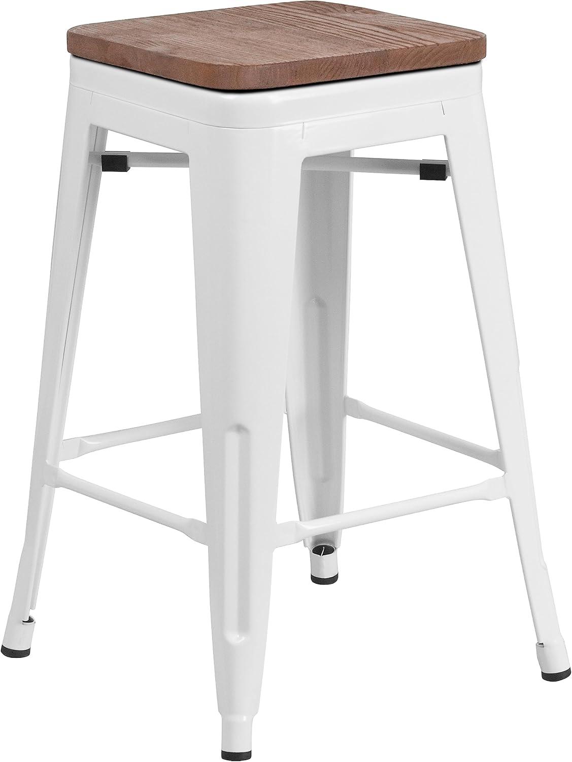 Margherite 30" High Backless Metal Barstool with Square Wood Seat