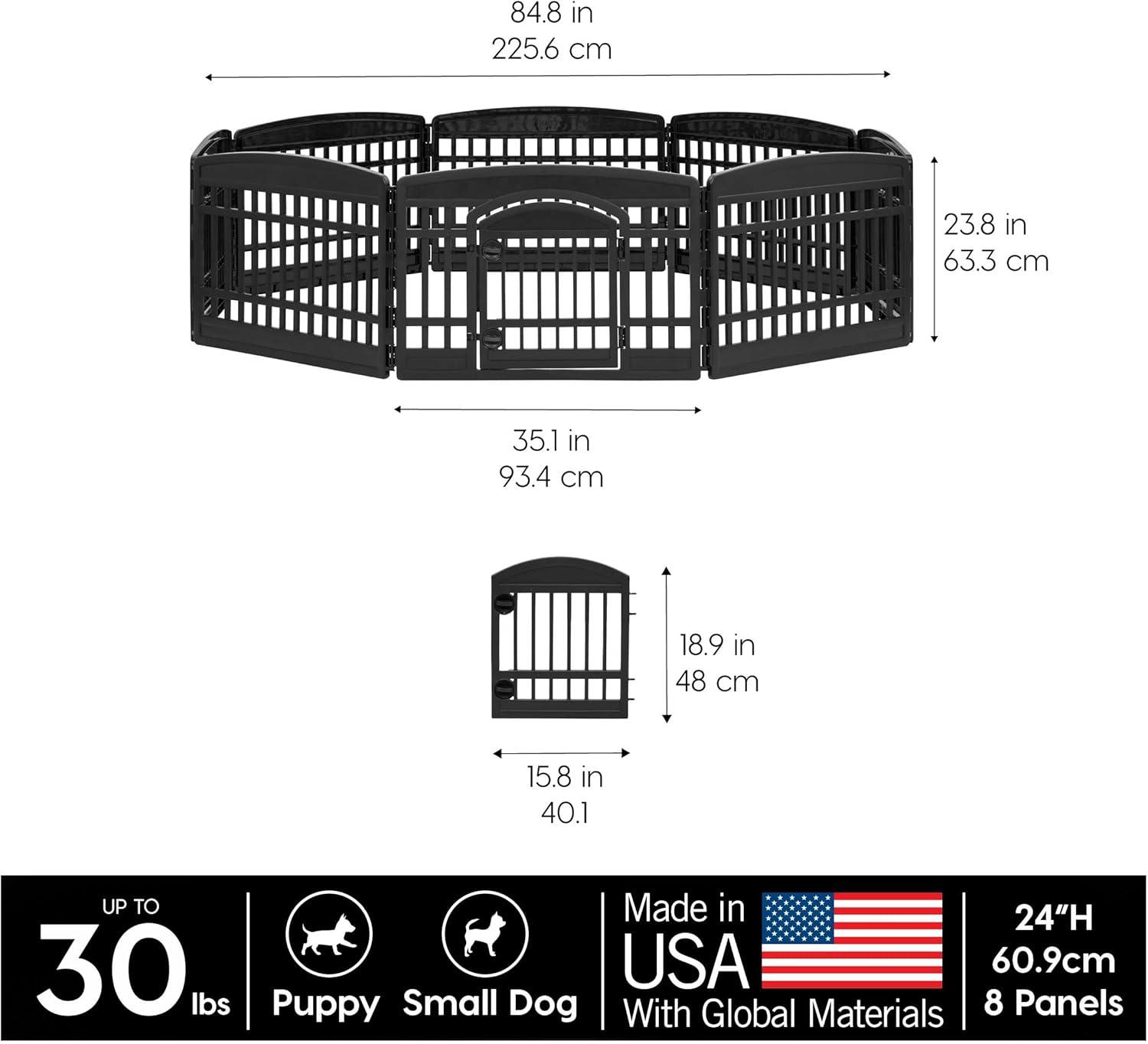IRIS USA 24" Exercise 8-Panel Pet Playpen with Door, Dog Cat Playpen, Puppy Playpen, Black