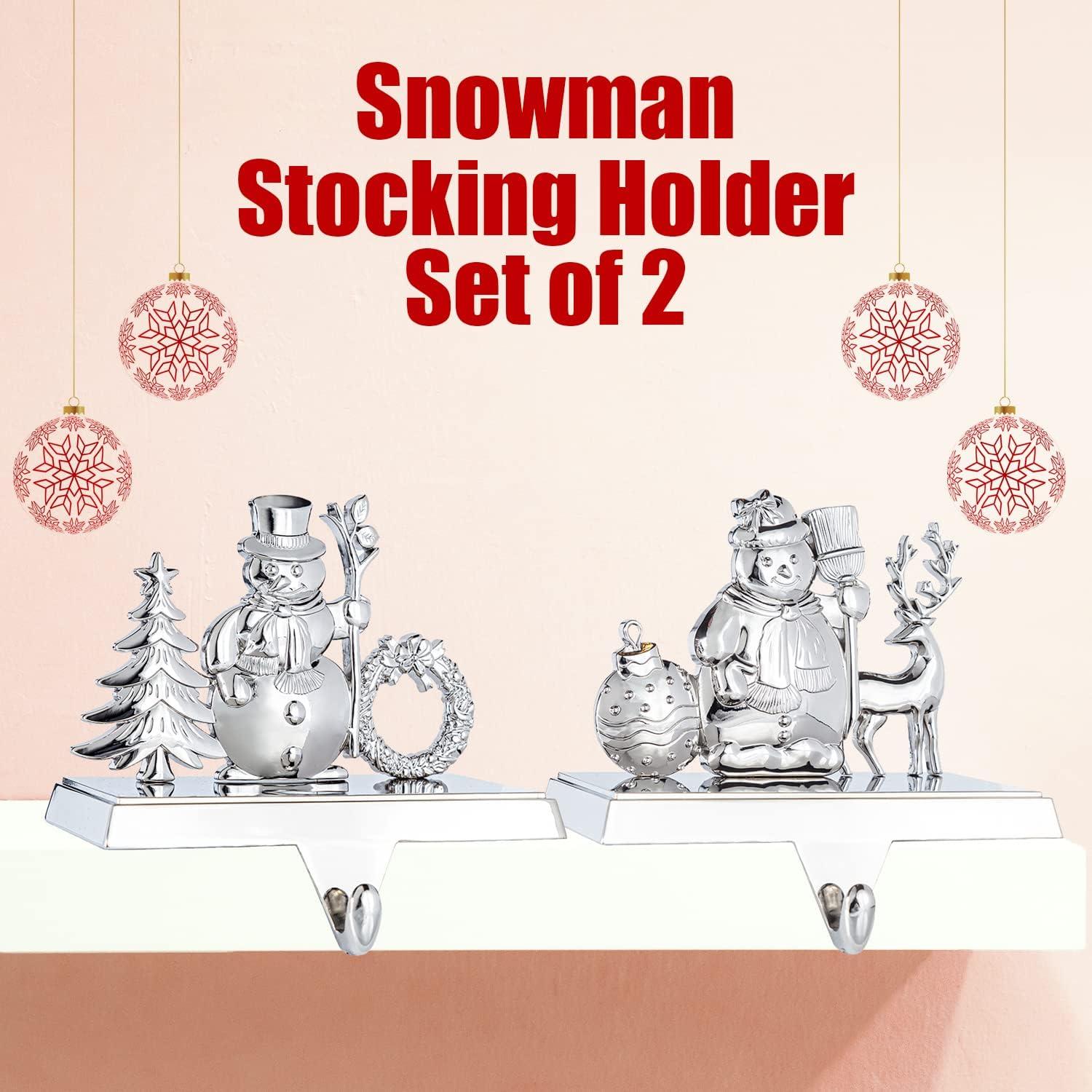 Klikel Stocking Holder Set of 2-2D Snowman and Snowlady Metal Stocking Hanger for Mantel - Snow Couple Christmas Stocking Holder for Fireplace Mantle - Snowman Heavy Stocking Holder for Mantle