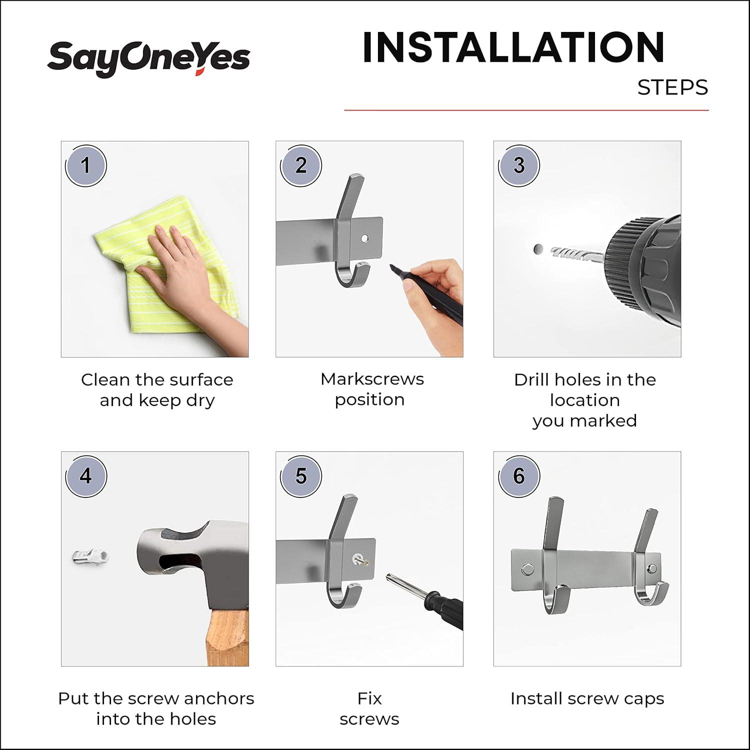 MAXAYA Coat Rack Wall Mount With 6 Double Hooks For Hang...