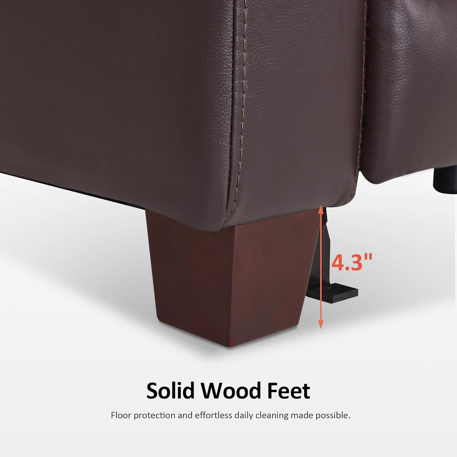 MCombo Wall-Hugger High Leg Power Recliner Chair with Adjustable Headrest and USB&Type C Dual Charge Ports for Living Room, Office, and Small Spaces, HL128 (Faux Leather, Brown)
