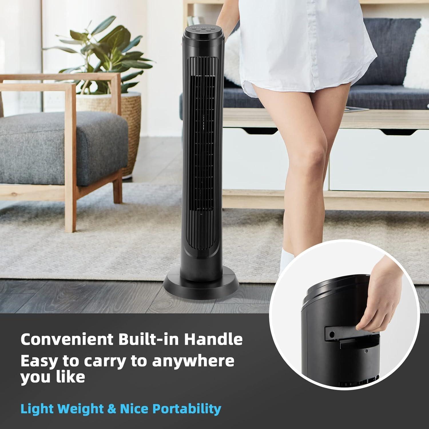 Topcobe 40" Tower Fan with Remote 75˚ Oscillating Fan with 3 Wind Modes and 4 Wind Speeds, Smart Floor Fans for Bedroom, Standing Bladeless Fan, Black
