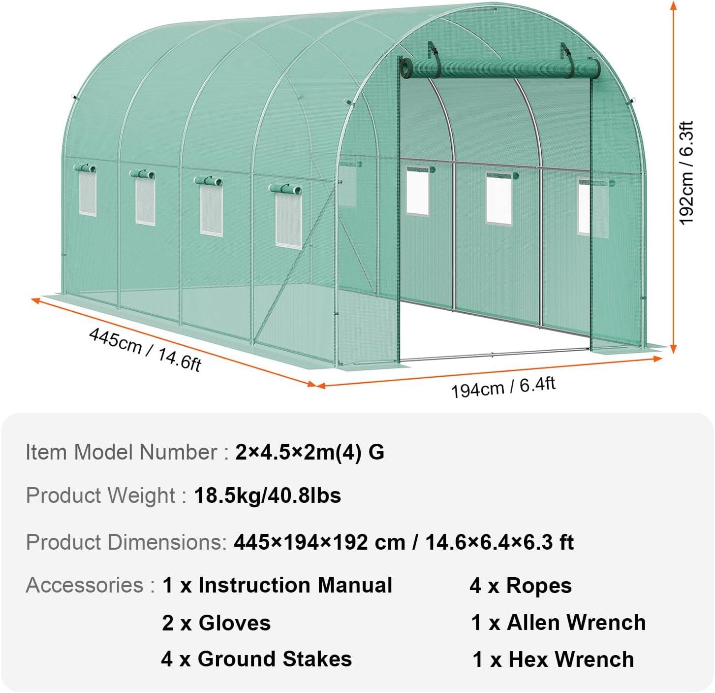 VEVOR Walk-in Tunnel Greenhouse Galvanized Frame PE Cover
