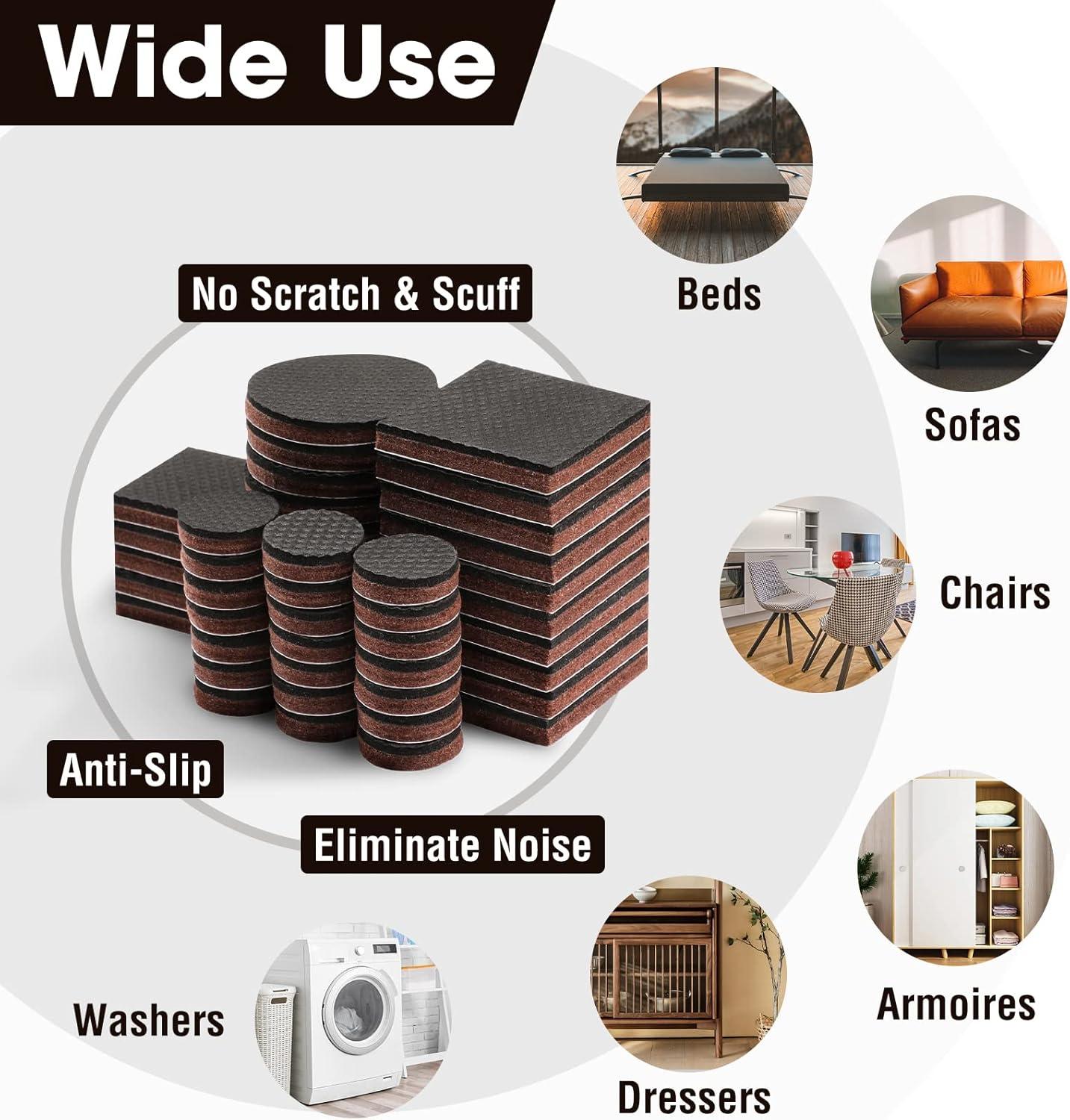 HAUSHOF 46-Piece Felt Furniture Pads, No Slip Furniture Pads Floor Protectors for Hardwood & Laminate Floors, Includes 2''(20pcs), 1.5''(5pcs), 1''(21pcs), Self-Adhesive, Anti-Scratch, Brown