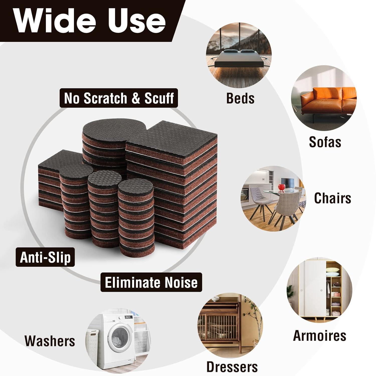 HAUSHOF 46-Piece Felt Furniture Pads, No Slip Furniture Pads Floor Protectors for Hardwood & Laminate Floors, Includes 2''(20pcs), 1.5''(5pcs), 1''(21pcs), Self-Adhesive, Anti-Scratch, Brown
