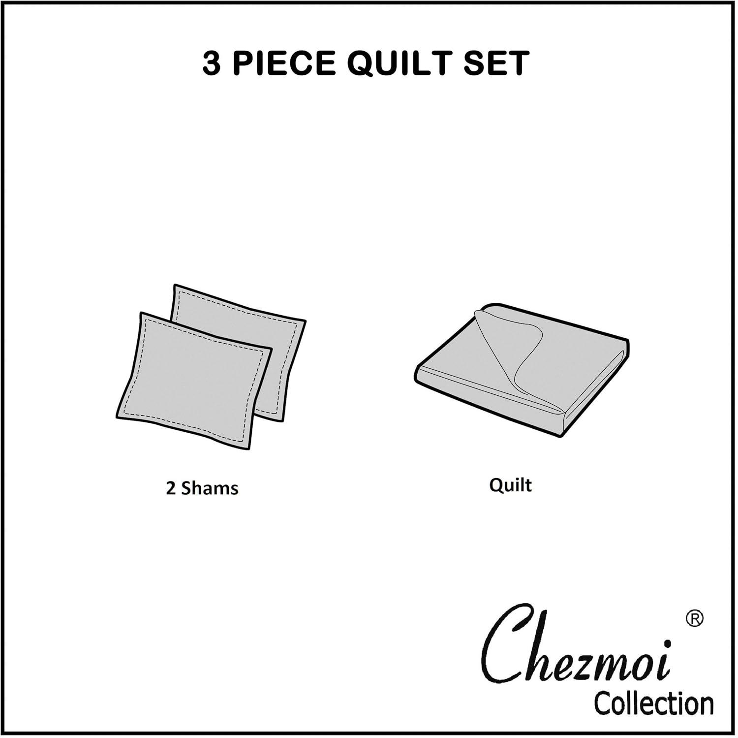 Chezmoi Collection Solid Color Embroidery Stitching Cotton Quilt Sets Cotton Quilt Set